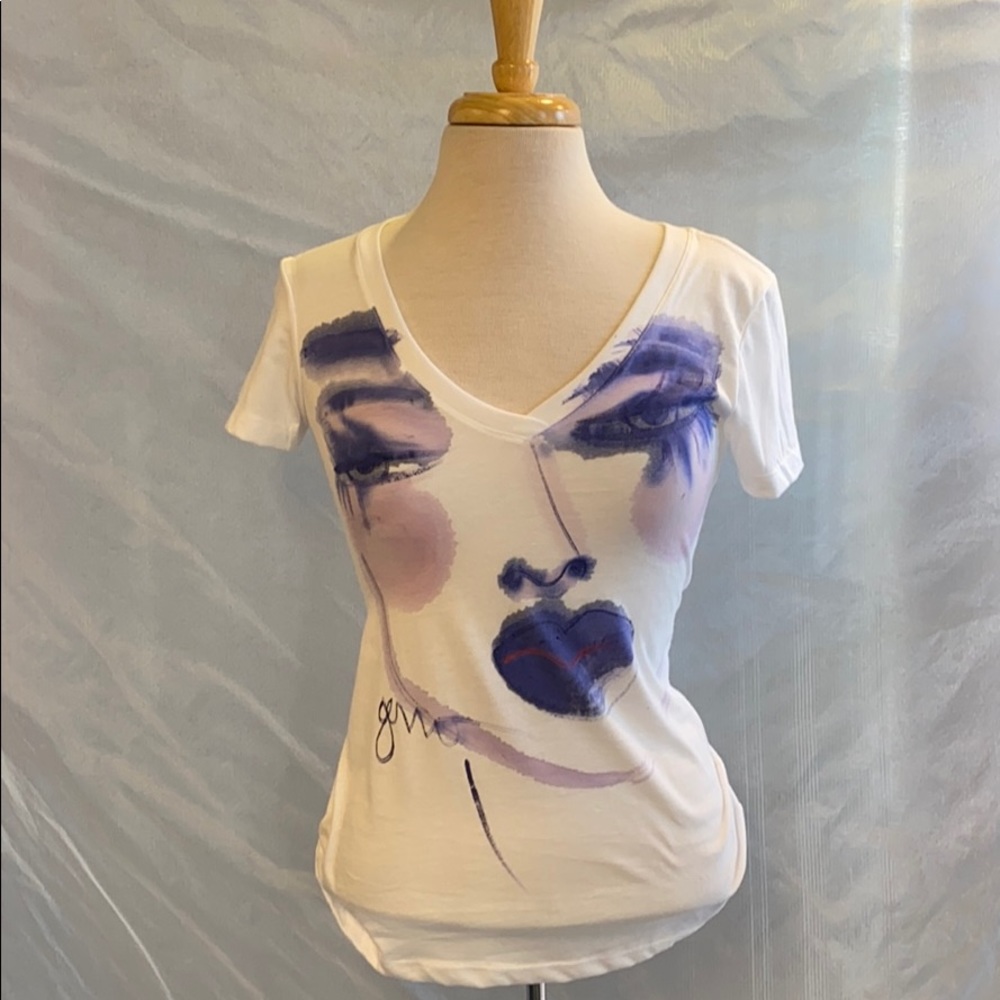 SOLD Small hand painted V-neck T-shirt